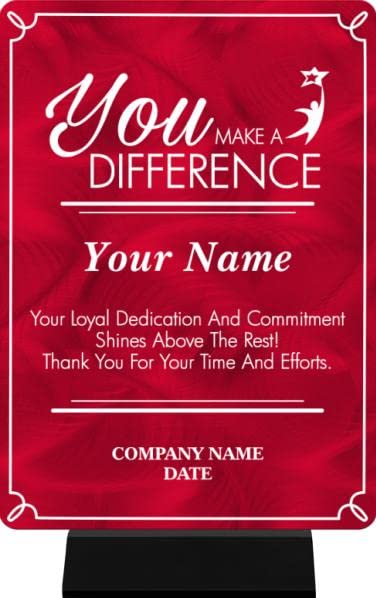 You Make A Difference Plaque - 6x8 White Marble With Silver Plate