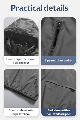 Image of CREATMO US Men's Packable Waterproof Running Rain Coats Reflective Cycling Jacket Windbreaker With Removable Hood