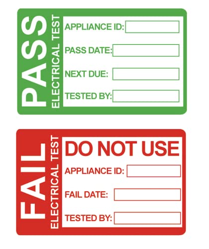 Poskornwel 25x41mm Waterproof 200 PCS Pass PAT Testing Labels with 20 PCS Fail Appliance Testing Labels Without Residue