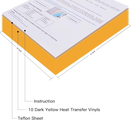Image of JANDJPACKAGING Heat Transfer Vinyl HTV for T-Shirts 12 inch x10 inch - Easy to Weed Iron on Vinyl Compatible with Cricut Cutting Machine & Silhouette Cameo 10Pack Dark Yellow