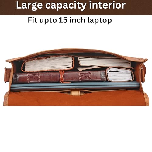 15-Inch Genuine Leather Messenger Bag for Men – Handmade Vintage Laptop Satchel, Crossbody Shoulder Bag with Adjustable Strap & Multiple Compartments4