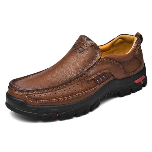 Men's Slip On Hands Waterproof Loafers Leather Walking Slip-Ins Casual Outdoor Sneakers Non-Slip Walking Shoes Lightweight Breathable