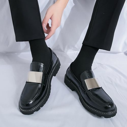 Men's Fashion Metal Buckle Slip-On Penny Loafers Comfortable Soft Leather Platform Chunky Heel Business Casual Formal Shoes4