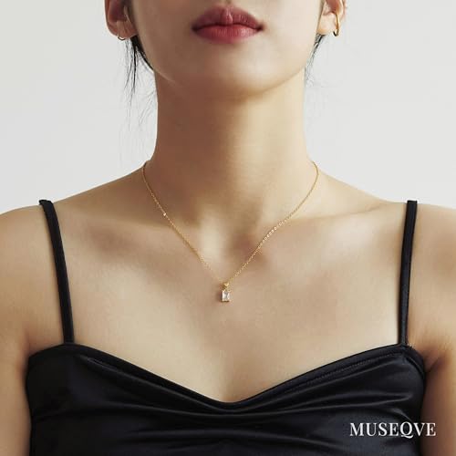 14K Gold Plated CZ Solitaire Necklace for Women • Princess Cut Square Rectangle Rhombus Cubic Zirconia Diamond Pendant Jewelry • Tarnish Free Adjustable Chain [CZN]3