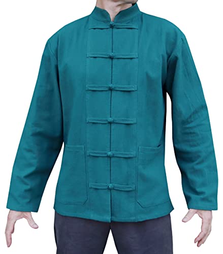 Image of RaanPahMuang Thick Muang Cotton Chinese Jacket Shirt Mandarin Frog Button Front
