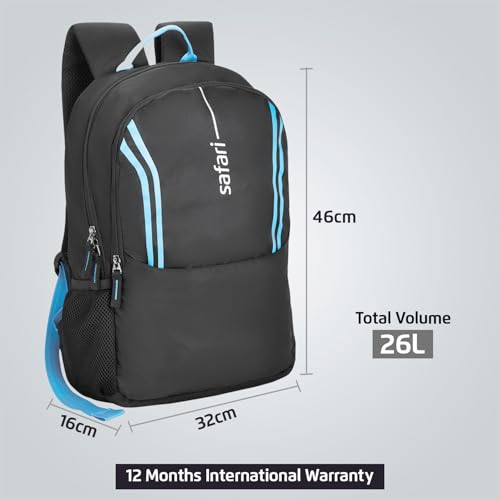 Image of Safari Flash Neo 26L Casual Printed Backpack, 2 compartments, bottle holder, Front pocket, school bag for boys and girls, college, office, travel for men and women, Color- Black