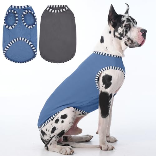 IECOii 2 Pack Dog T-Shirt for Large Dogs,Breathable Tshirts for Hot Weather,Stretchy & Comfortable Pet Summer Clothes Outdoor and Indoor Wearing,Pet Tank Top Set Great Dane Tee Shirts,Grey+Blue,5XL