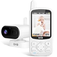 GHB Camara Vigilancia Bebe Vigilabebes con Camara con Pantalla IPS 2.8" 720P Recargable de 2000mAh Visión Nocturna 8 Canciones de Cuna Comunicación Bidireccional VOX Escucha Bebes