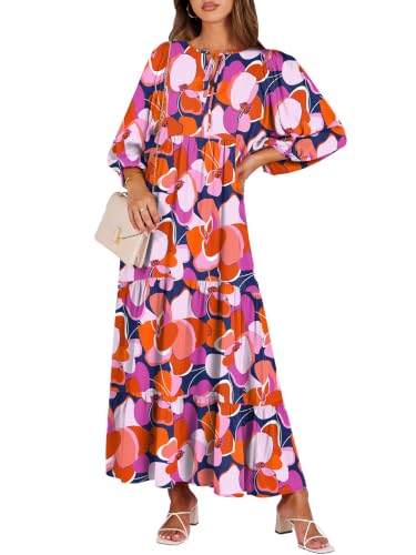 Image of ANRABESS Womens Boho Floral 3 /4 Puff Sleeve Maxi Dress
