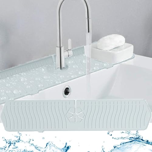 BIOPRONEXT Kitchen Sink Splash Guard Behind Faucet - Large 24 Inch Silicone Sink Faucet Mat Splash Guard - Premium Faucet Splash Mat - Universal Silicone Faucet Mat for Kitchen Sink (1 Pack, White)