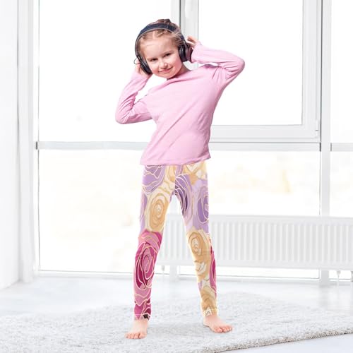 Bolaz Toddler Girls Leggings Printed Yoga Pants Leggings Purple Yellow Rose for Kids4