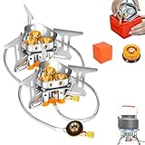 Fourfiy Camp Stove, Fourfiy Micro Camping Stove, 9900w Windproof Camping Stove, Fast Boil & Lightweight Adjustable Flame For Outdoor Cooking (Three heads,2 pcs)