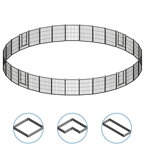 Fencer Wire Foldable Outdoor/Indoor Pet Playpen with Gate, Available in 24"/32"/40" Height Metal Portable Kennel, Heavy-Duty Exercise Fence Cage 8/16/24/32 Panels for Large/Medium/Small Dog, Animals