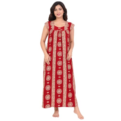 Image of JAYAS Women's Cotton Nighty | Rajwadi Print Maxi Night Gown | Sleeveless Round Neck Long Nighty | Soft Breathable Cotton Sleepwear | Printed Home Wear Lounge Wear | Full Length House Dress