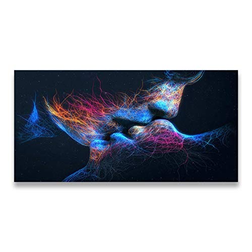 Impression sur toile Toile Peinture Abstraite Colorée Peinture sur Toile Amour Baiser Affiche Mur Art Chambre Décoration Image pour La Maison Photos 60x120cm/23.6 "x47.2" Sans cadre Cover