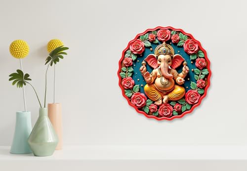 Image of Casa Rica MDF Wooden Wall Art 12x12 Inch | Ganesh Ji Sparkle Laminated Wall Hanging Frame for Living Room, Bedroom, Office & Pooja Room | Modern MDF Home Decor Painting | Wall Hanging Gift Item (GD 004)