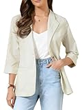 Allegra K Blazers de Lino y Algodón para Mujer Casuales Chaqueta Ligero de Traje de Manga 3/4 de Verano Beige XS