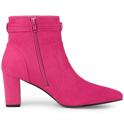 Allegra K Allegra K Women's Pointed Toe Block Heel Zipper Hot Pink Ankle Boots 5.5 M US