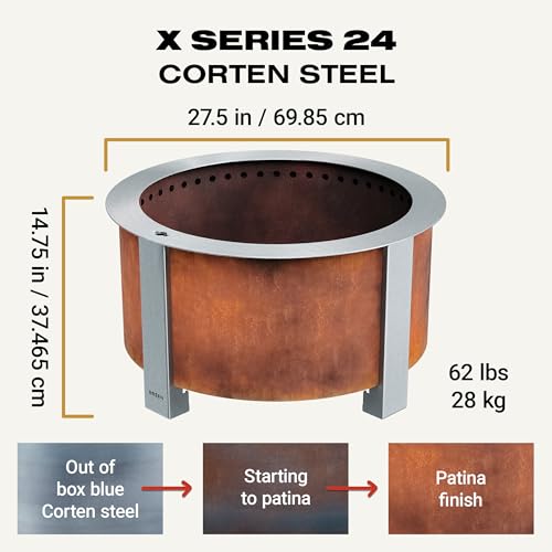 Breeo Smokeless Fire Pit (X Series 24, Corten Steel) | 27.5 inch Smokeless Firepit for Outside | 62 Pounds | Ideal for Families Compatible with Wide Range of Breeo Accessories view 3