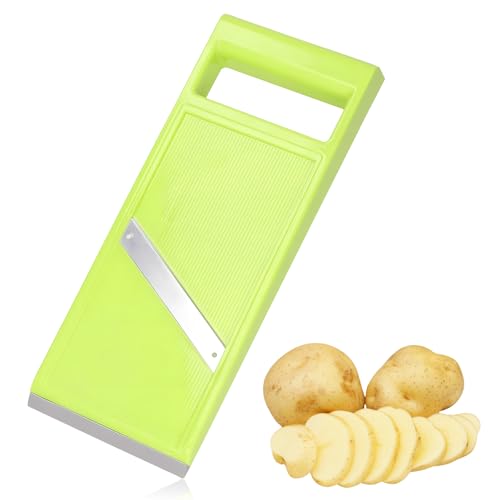 FUG Vegetable Slicer, Stainless Steel Handheld Food Slicers, Manual Kitchen Tools for Cucumber, Potato, Onion, Fruit (Green)
