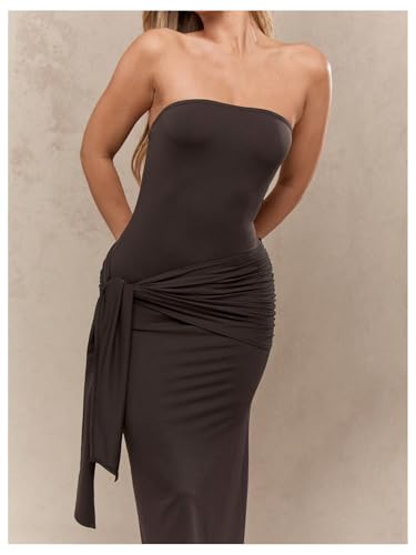Milumia Women's Tie Knot Strapless Bodycon Dress Cocktail Sexy Maxi Tube Dresses4