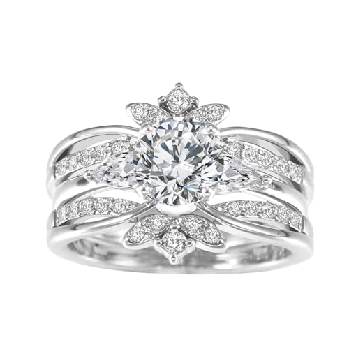 Luxury Wedding Ring Sets for Women 1.5CT Round AAAAA CZ White Gold Plated Engagement Ring Tungsten Wedding Band 7