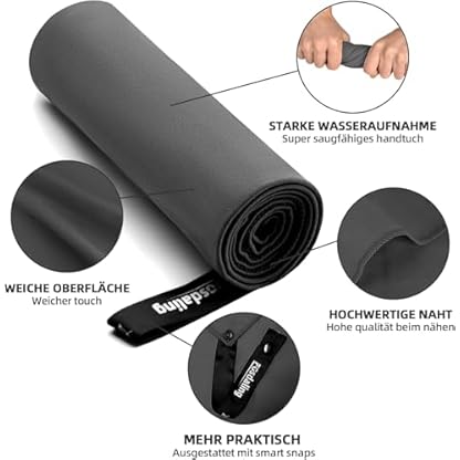 Fosdaling Mikrofaser Handtuch 3er Set - Groß 180×90cm & 2 Klein 80×40cm, Schnelltrocknend Microfaser Sporthandtuch, für Reisehandtuch, Badetuch, Fitness & Sport Handtücher und Strandtuch (Dunkelgrau) – Bild 7
