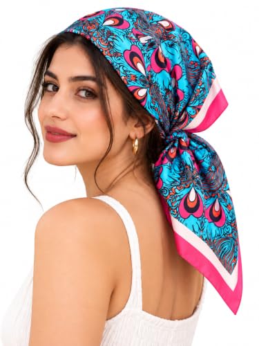 Image of Ravaiyaa - Attitude is everything Women Printed Silk Bandana 21 x 21 Inch Square Headband & Hair Wrap, Soft & Versatile | Fashion Neck Wrap