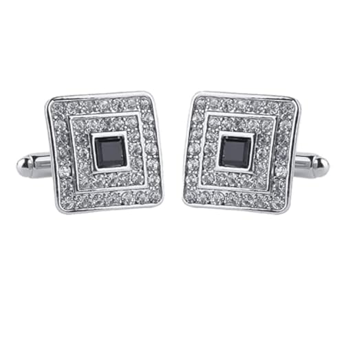 V & L Black Silver Crystal Cuff links – Fancy Unique Elegant Sparkling Luxury Gem Stone Cufflinks for men in Square - Perfect for Wedding, Formal, Suits, Business and Groom Cufflink