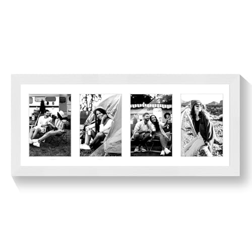 8x20 Oak Wood Picture Frame - 8x20 Photo Frame with Mat Display 4Pcs 4x6 Photos, 4x6 Picture Frame Wood, Natural Solid Wooden Picture Frames for Wall Art Photo and Prints(1 Pack, White)