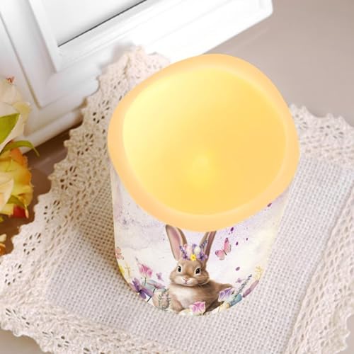 Image of Easter Cute Bunny Purple Floral Plastic Flameless Candles with Remote Control and Timer LED Flickering Battery Operated Color Changing Electric Pillar Candles Easter Decoration