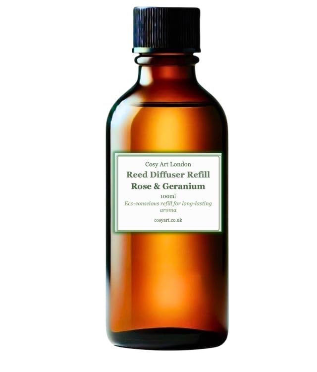 Rose & Geranium Reed Diffuser Refill | 100ml of Pure Essential Oils | Handmade, Cruelty-Free, Long-Lasting Aroma | Luxurious Home Fragrance by Cosy Art