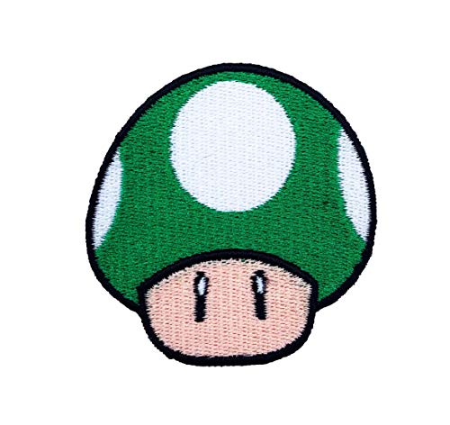 Green Mushroom Patch 1up Embroidered Iron on Badge Applique Costume Cosplay Mario Kart / Snes / Mario World / Super Mario Brothers / Mario Allstars