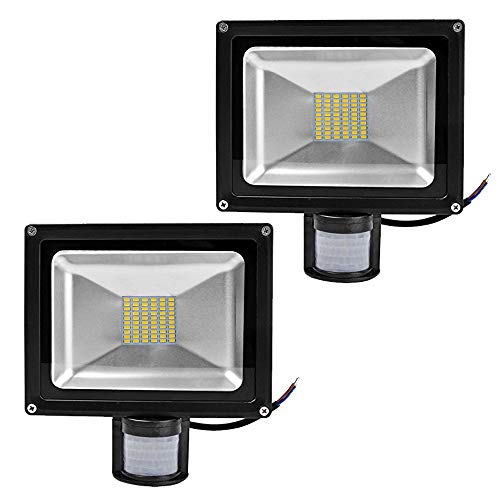 Leetop 2pcs Faretto Faro a LED Luce di Inondazione 50W Bianco Caldo Faro Esterno IP65 Impermeabile Luci Parete Lampada con PIR Sensore di Movimento