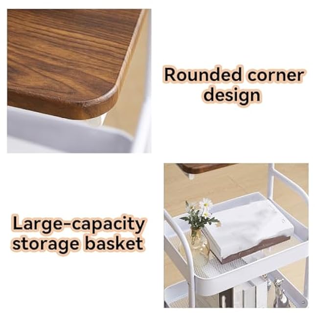 Rolling Cart with Wooden Tabletop, Multi-Layer Bathroom with Table Mobile Rack£¬Bathroom Snack Kitchen Storage Rack, uitable for Bedroom, Living Room and Office(Black)-ZCT1uoSi