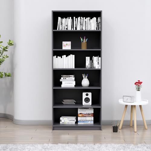 Image of Bniture 6 Tier Engineered Wood Open Book Shelf Wooden Bookshelf for Home, Kids Room & Study Room | Multipurpose Free Stand Corner Book Organizer for Library Room, Office | Slate Grey