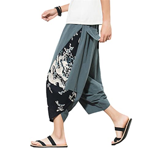 Pantalon sarouel d'été pour homme en coton anti-transpiration coupe ample style chinois vintage vert
