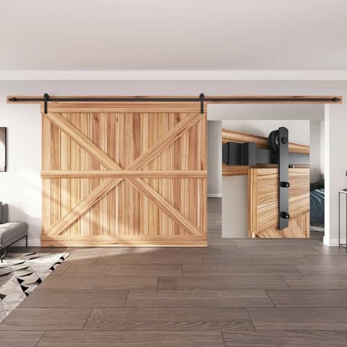 EaseLife 16 FT Heavy Duty Sliding Barn Door Hardware Track Kit,Straight Pulley,Slide Smoothly Quietly,Easy Install (16FT Track Kit for 96