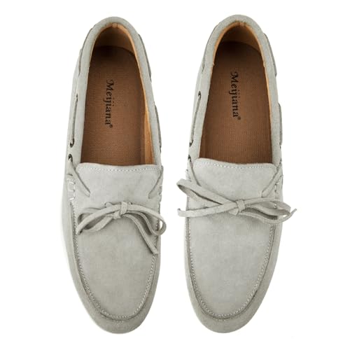 Image of Meijiana Men's Genuine Leather Loafers Slip-On Moccasins Suede Dress Shoes, Lightweight and Breathable with Rubber Sole Stylish Mens Loafers