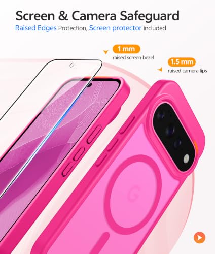 Image of FNTCASE for Google Pixel 11 Pro Case / Pixel 11 Case, with Screen Protector | Fit for Magsafe, Translucent Matte, 14FT Military Grade Drop Protection, Shockproof Protective Phone Cover, Hot Pink
