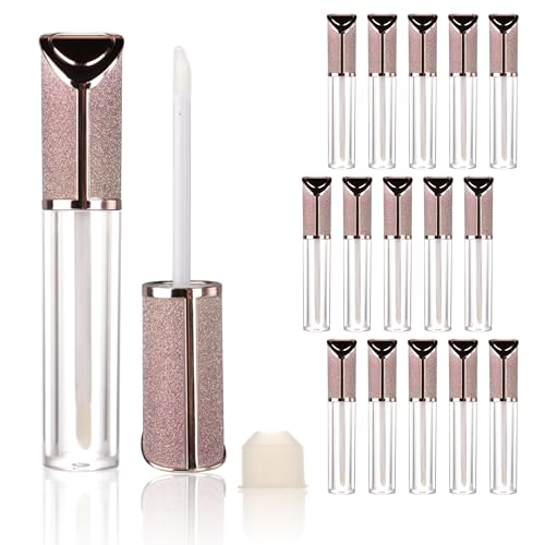 COSIDEA 15pcs Round Empty 5ml 0.17oz lip gloss tubes with wand and Gradient pink leather slope cap Lipgloss tube containers for lip oil packing