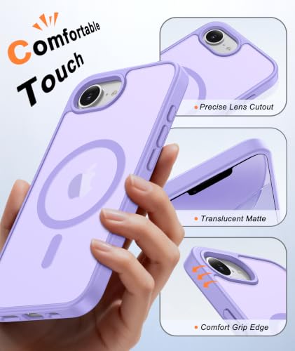 Image of FNTCASE for iPhone 17e Case Purple: Translucent iPhone 16e Cases Compatible with MagSafe, Camera Protection & Tempered Glass Protector, 14FT Military Grade Drop Tested, Matte Skin-Friendly Cover