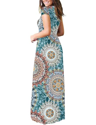 Image of MISFAY Women's Short Sleeve Maxi Dresses Long Casual Dresses with Pockets | Empire Elastic Waist, Crew Neck, Floor Length, Strentchy Flowy A Line Fit, Loose Plain Summer Outfits, Vacation Wear