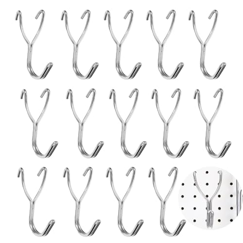 UtySty 15 Pack Pegboard Hooks Add on Pegboard Panels Hook Non Falling Metal Prong Hooks for Peg Board Wall Organizer Pegboard Wall Panels Garage Tool Hanging Display Jewelry Craft Art Fair Retail