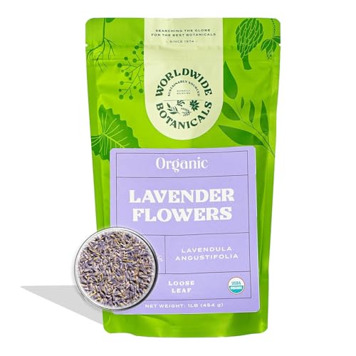 Worldwide Botanicals Organic Lavender Flowers 4 ounces Pure European Lavender buds Perfect for Aromatherapy Sachets Wedding celebrations Tea flavoring Eye pillows Scenting The Home