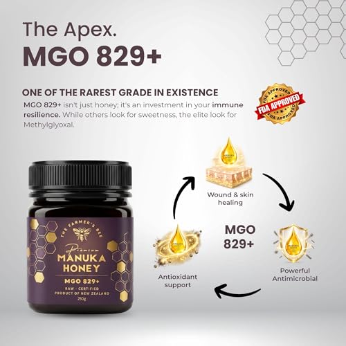 Image of THE FARMER'S BEE New Zealand Manuka Honey MGO 829+ (20+) | Monofloral Raw Honey | MGO Tested | Premium Imported Honey | Maximum Potency | Cellular & Immune Reinforcement | Antioxidant-Rich | 250g