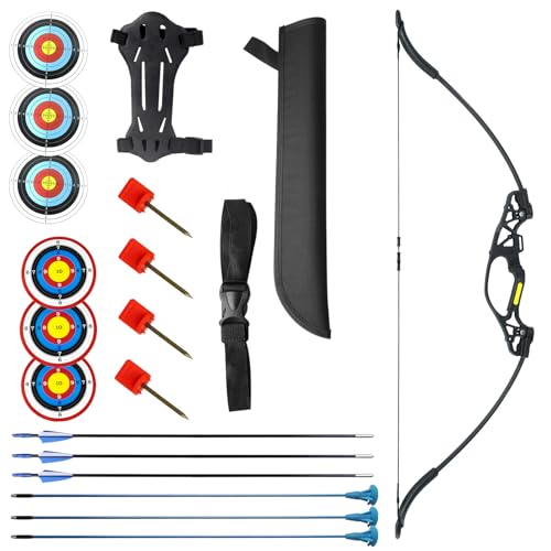 MOYJ Bow and Arrows Set Archery Training Beginner Gift Outdoor Sport Game Backyard Paper Target Shooting Practice Takedown Recurve Bow Kit (Black)
