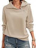 Womens Zipper Sweatshirt Turtleneck Long Sleeve Pullover Casual Loose Sweatshirts Top T Shirts Khaki