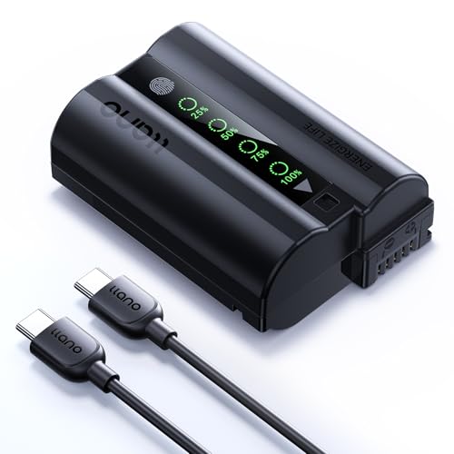 llano Aurora Batería EN EL15C 2600mAh USB C con Pantalla táctil – Compatible con Nikon Z8, Zf, Z6III, D850, Z7II, Z6II, Z7, Z6, D7500, D750, Z5, D7200, D7100, D810, Indicador de energía instantáneo