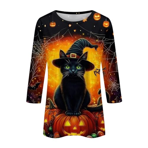 Cute Funny Halloween Shirts for Women Plus Size 3/4 Length Long Sleeve Womens Tops Witch Gothic Renaissance Shirt